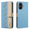 Чехол-книжка Splicing Color Hollow Flower Pattern RFID для Xiaomi Poco F7 5G - голубой