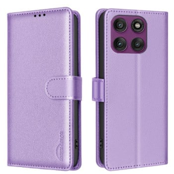 Чехол-книжка Litchi Texture RFID Anti-theft Leather для Motorola Edge 60 Pro - фиолетовый