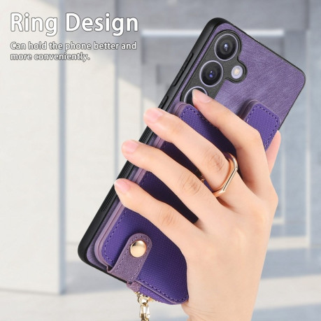 Чохол Cross Leather Ring Vertical Zipper Wallet на Samsung Galaxy S24 5G - фіолетовий