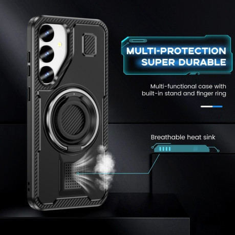 Протиударний чохол Ring Holder Carbon Fiber PC Hybrid TPU  для Samsung Galaxy S25+ 5G - чорний