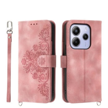 Чохол-книжка Skin-feel Flowers Embossed для Xiaomi Redmi Note 14 4G 164.84mm - рожевий