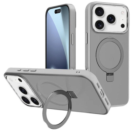 Противоударный чехол Kalebol Metal Lens Frame MagSafe Holder Frosted для iPhone 17 Pro - серый