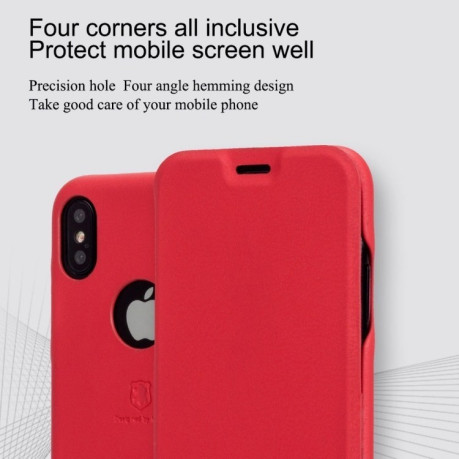 Чохол Lenuo на iPhone X/Xs Litchi Texture Horizontal Flip із слотом для кредитних карток червоний