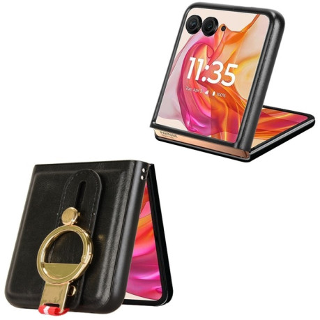 Противоударный чехол Wristband Leather Back для Motorola Razr 50 Ultra - черный