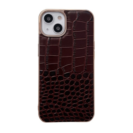 Противоударный чехол Crocodile Texture Nano Electroplating для iPhone 14 - кофейный