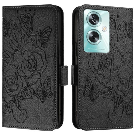 Чехол-книжка Embossed Rose RFID Anti-theft Leather для OnePlus Nord N30 SE 5G - черный