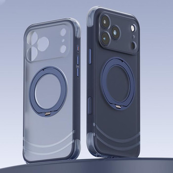 Протиударний магнітний чохол QN2 Skin-Friendly AirBag Magnetic з кільцевим тримачем на iPhone 18 Pro Max — темно-синій