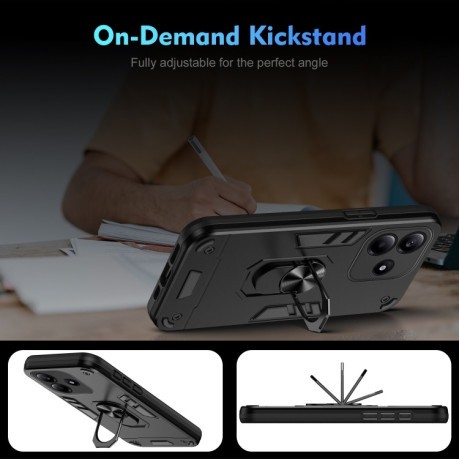 Ударозащитный чехол Metal Ring Holder для Xiaomi Redmi Note 14 5G - черный