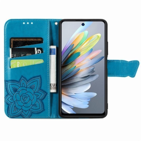 Чехол-книжка Butterfly Love Flower Embossed для Motorola Moto G35 - синий