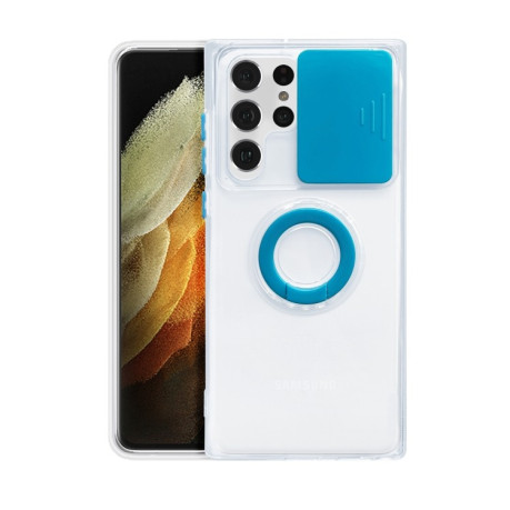 Противоударный чехол Sliding Camera with Ring Holder для Samsung Galaxy S22 Plus 5G - прозрачно- синий