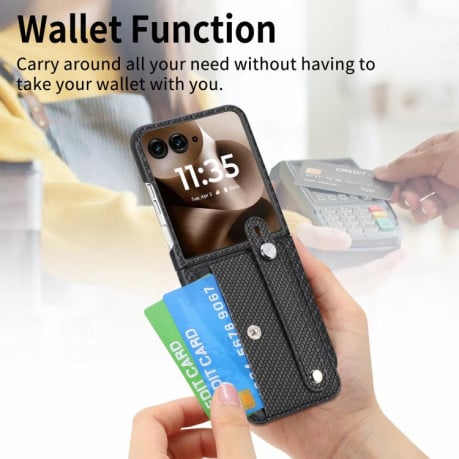 Противоударный чехол Wristband Kickstand Card для Motorola Razr 60 Ultra - черный