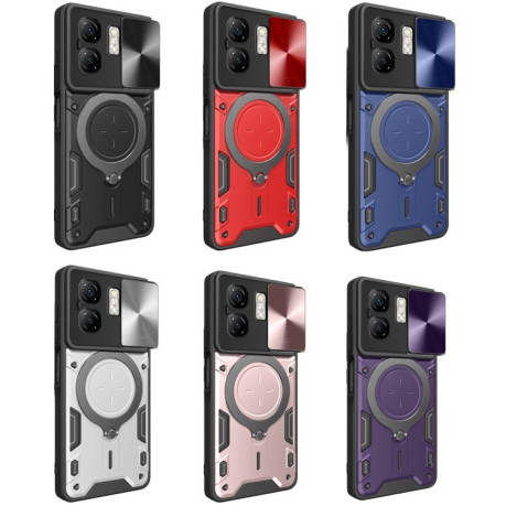 Противоударный чехол CD Texture Sliding Camshield Magnetic Holder на Infinix Smart 9 / Hot 50i - серебристый