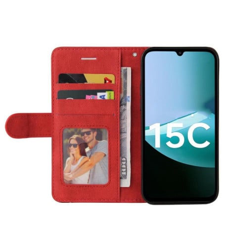 Чохол-книжка Dual-color Splicing Flip Leather на Xiaomi Redmi 15C 4G EU / 15C 5G 173.1mm - червоний