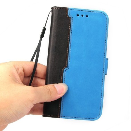 Чехол-книжка Stitching-Color Horizontal Flip Leather для Vivo Y21 / Y21s / Y33s - синий