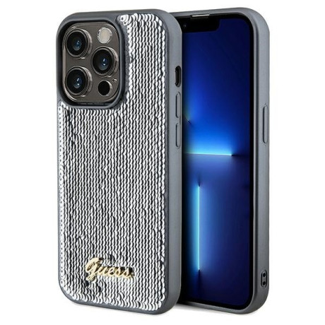 Оригинальный чехол Guess Sequin Script Metal для iPhone 14 Pro Max - silver