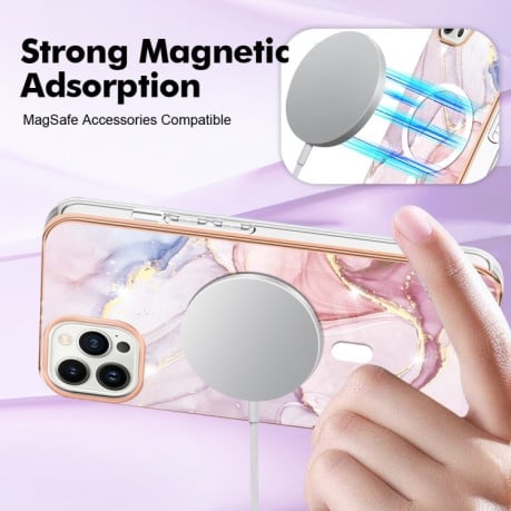 Противоударный чехол Marble Pattern Dual-side IMD Magsafe для iPhone 15 Pro Max - золото