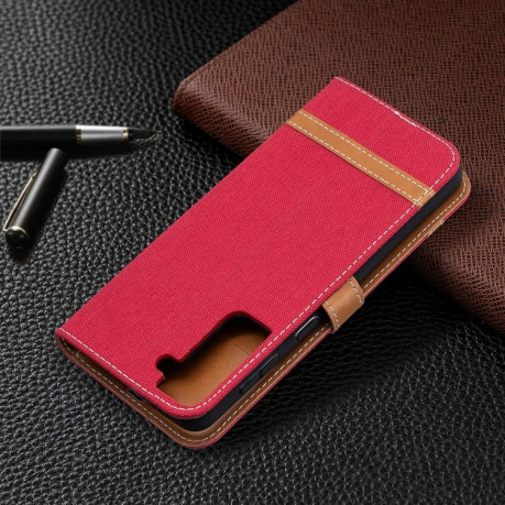 Чехол-книжка Color Matching Denim Texture на Samsung Galaxy S21 Plus - красный