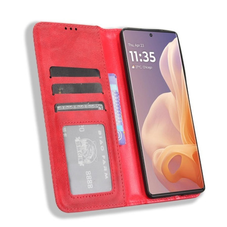 Чехол-книжка Magnetic Buckle Retro Crazy Horse Texture на Motorola Moto G85 5G / S50 Neo 5G - красный