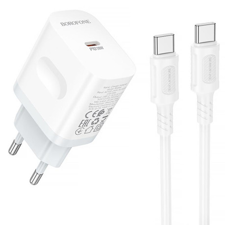 Зарядка Borofone BA99A Breeze PD20W (1USB-C) + кабель Type-C -Type-C  - белая