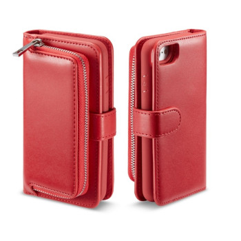 Чехол-кошелек  Plain Texture Zipper на iPhone SE 3/2 2022/2020/8/7 - красный