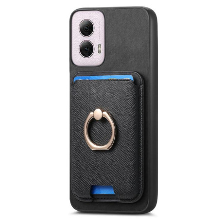 Чехол Retro Cross Leather Ring Vertical Insert Card Bag MagSafe для Motorola Moto G35 5G - черный