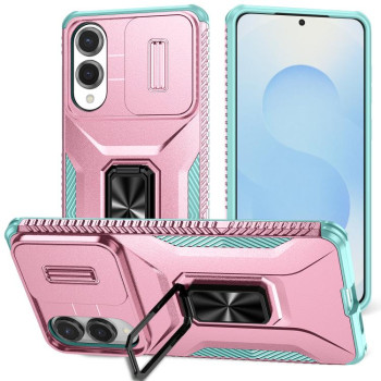 Чохол із шторкою на камеру Sliding Camshield та підставкою на Samsung Galaxy S25 Edge 5G - Grey Green + Pink