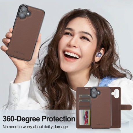 Чохол-книжка LCIMEEKE L2 Series Detachable Magsafe для iPhone 16 - коричневий