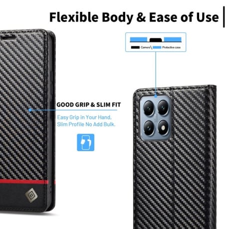 Чехол-книжка LCIMEEKE Carbon Fiber для Xiaomi 14T - Black