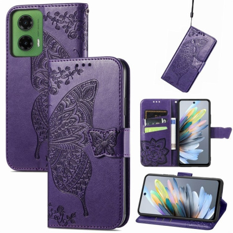 Чохол-книжка Butterfly Love Flower Embossed для Motorola Moto G35 - фіолетовий