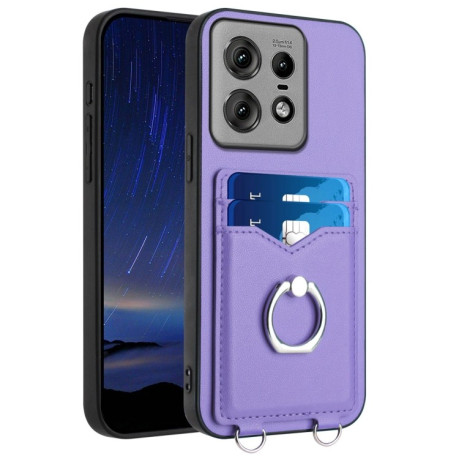 Протиударний чохол R20 Ring Card Holder для Motorola Edge 50 Pro 5G - фіолетовий