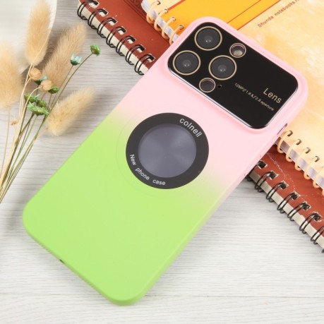 Противоударный чехол Gradient Silicone Shockproof Magsafe для iPhone 15 Plus - розово-зеленый
