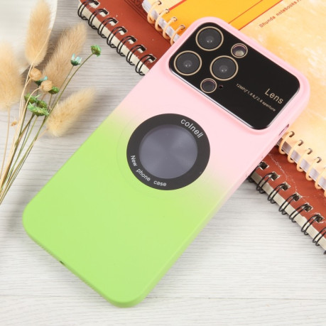 Противоударный чехол Gradient Silicone Shockproof Magsafe для iPhone 15 Pro - розово-зеленый