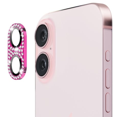 Защитное стекло на камеру ENKAY Hat-Prince Blink Diamond Camera Lens Aluminium Alloy для iPhone 16 / 16 Plus - пурпурно-красное