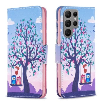 Чехол-книжка Colored Drawing Pattern для Samsung Galaxy S24 Ultra 5G - Owl