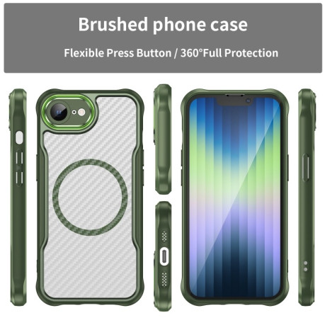 Ударозахисний чохол Carbon Fiber Texture MagSafe Translucent на iPhone 16e - зелений