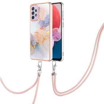Противоударный чехол Electroplating IMD with Lanyard для Samsung Galaxy A13 4G - White Marble