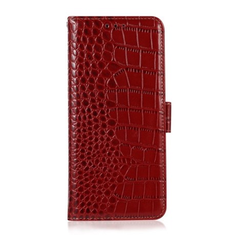 Кожаный чехол-книжка Crocodile Top Layer на  iPhone 14 Pro Max - красный