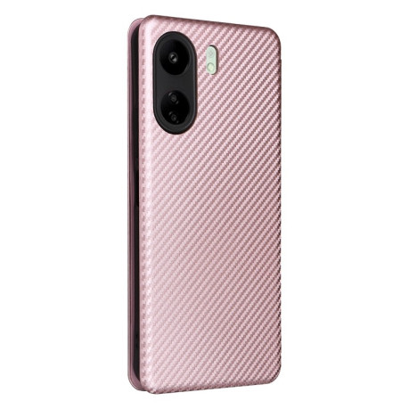 Чохол-книжка Carbon Fiber Texture на Xiaomi Redmi 13C/Poco C65 - рожевий