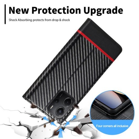 Чехол-книжка LCIMEEKE Carbon Fiber для  Xiaomi Redmi Note 14 4G 164.48  - Black