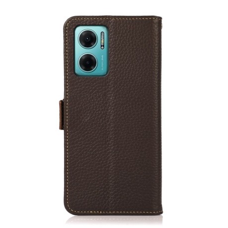 Шкіряний чохол-книжка KHAZNEH Genuine Leather RFID для Xiaomi Redmi Note 11E / Redmi 10 5G - коричневий