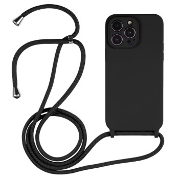 Чехол Crossbody Lanyard Liquid Silicone Caseна iPhone 15 Pro - черный