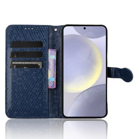 Чехол-книжка с фактурой Honeycomb Dot и магнитным хлястиком на Samsung Galaxy S25 FE 5G - синий