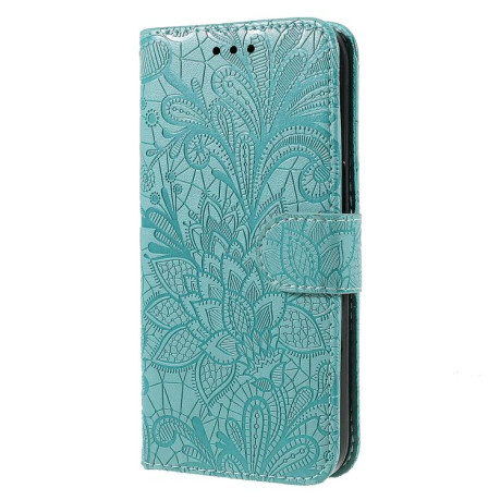 Чехол-книжка Lace Flower Embossing для Motorola Edge 60 Fusion 5G - зеленый