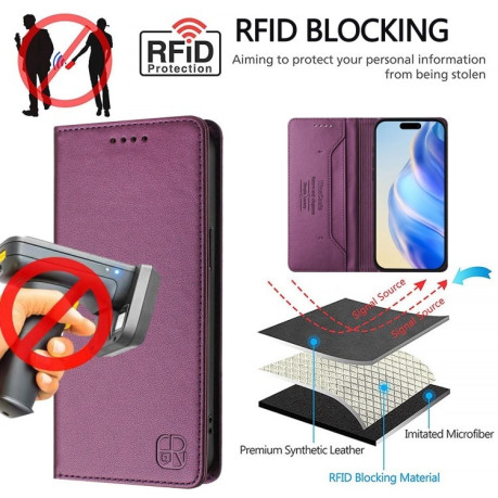 Чохол-книжка RC01 Dual-Folded Magnetic Suction RFID Leather на iPhone 16e - фіолетовий