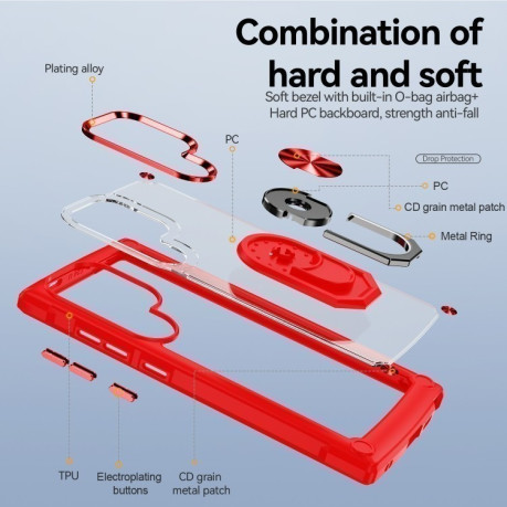 Противоударный чехол Acrylic Ring Holder на Samsung Galaxy S25 Ultra 5G - красный