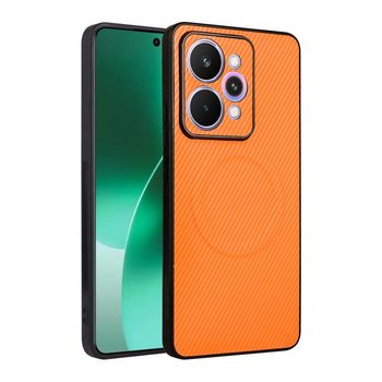 Чохол Escase із веган-шкіри з карбоновою текстурою на Realme 15 Pro 5G Global — помаранчевий