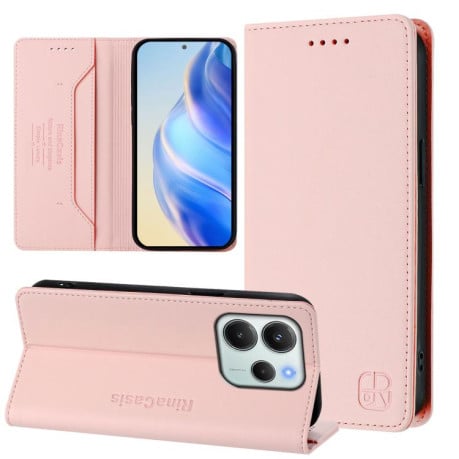 Чехол-книжка RC01 Dual-Folded Magnetic Suction RFID Leather на Xiaomi Redmi Note 14 4G 164.84mm  - розовый