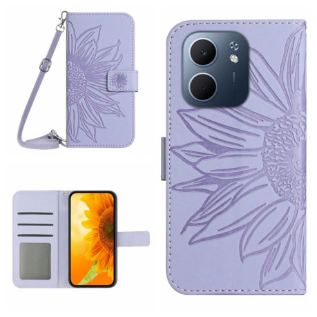 Чохол-книжка Skin Feel з малюнком соняшника на OPPO A5x 4G Global / 5G Global - фіолетовий