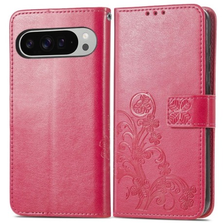 Чохол-книжка Four-leaf Clasp Embossed для Google Pixel 9 Pro XL - червоний