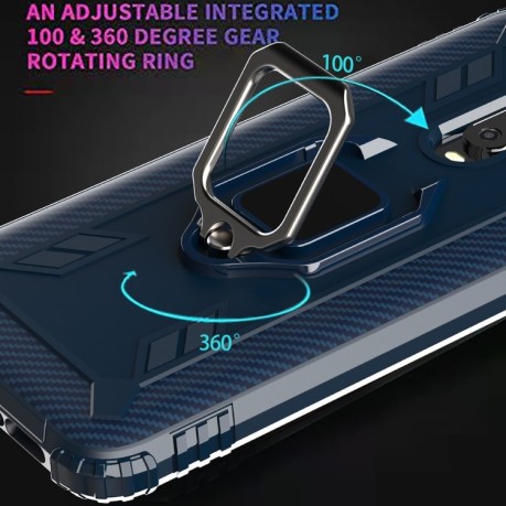 Противоударный чехол Carbon Fiber Rotating Ring на Xiaomi Poco M3 Pro/Redmi Note 10 5G/10T/11 SE - синий